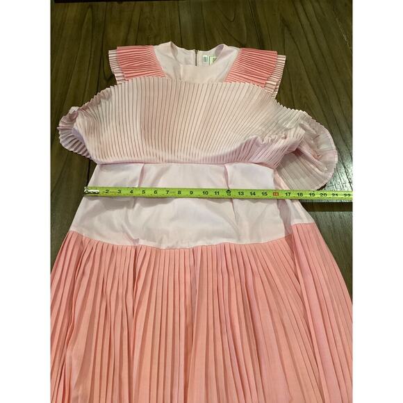 Emily Mccarthy Chloe Rose Petal Ruffle Pleated Short Sleeve Midi Dress S pink - Picture 4 of 12